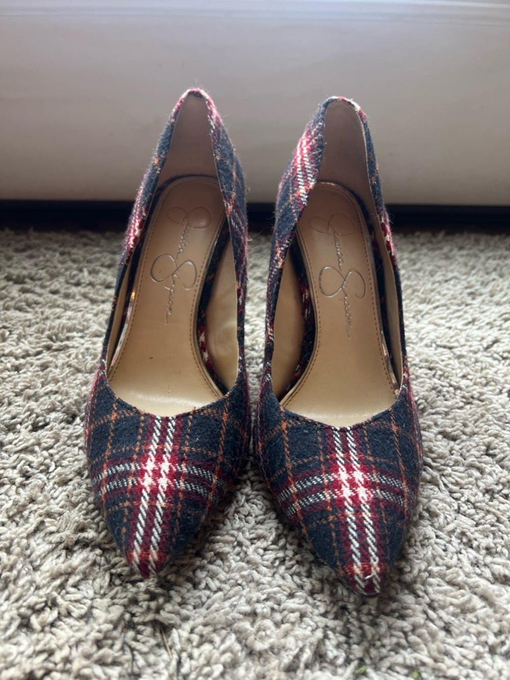 Jessica Simpson Plaid Pointed-Toe Pumps - Red & Black